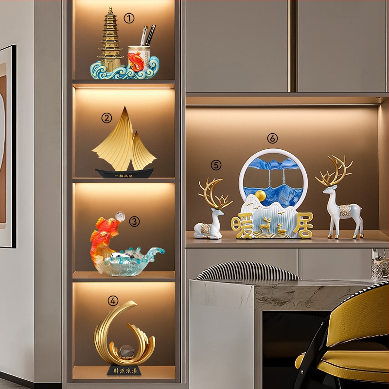 Figūra iš dervos su smėlio paveikslu elniui – dekoras svetainei, TV spintai ir įėjimo zonai – Naujasis Kinų stilius, be pritaikymo