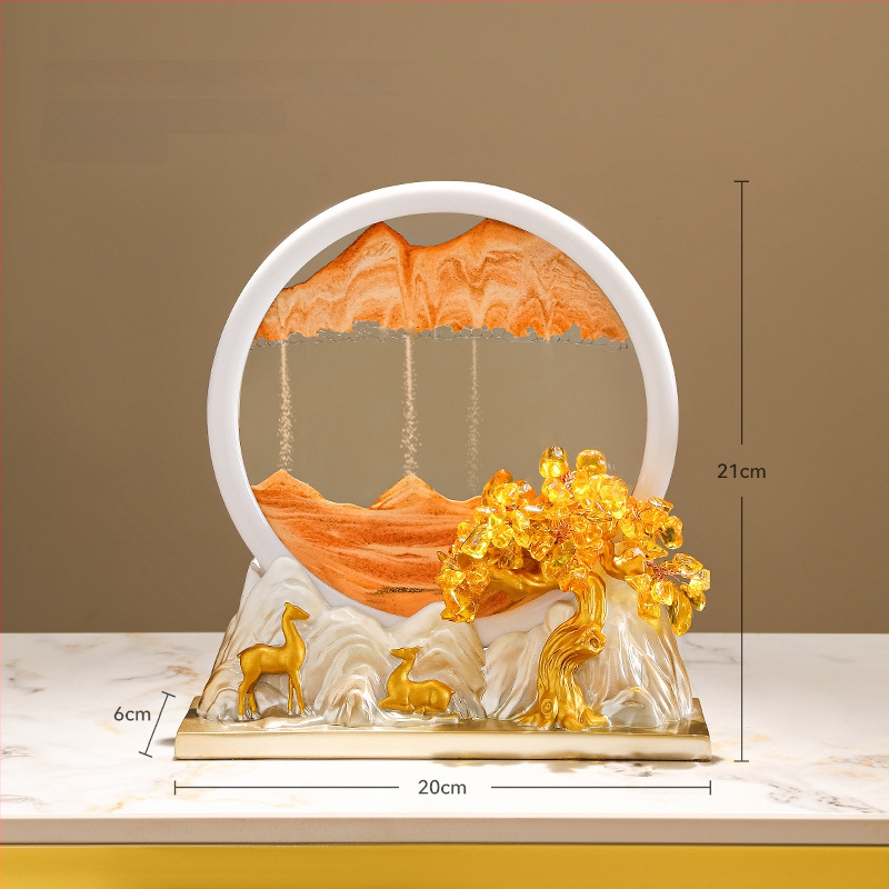 Figūra iš dervos su smėlio paveikslu elniui – dekoras svetainei, TV spintai ir įėjimo zonai – Naujasis Kinų stilius, be pritaikymo