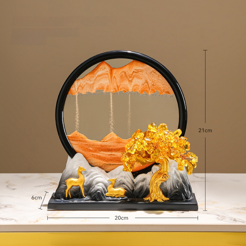 Figūra iš dervos su smėlio paveikslu elniui – dekoras svetainei, TV spintai ir įėjimo zonai – Naujasis Kinų stilius, be pritaikymo