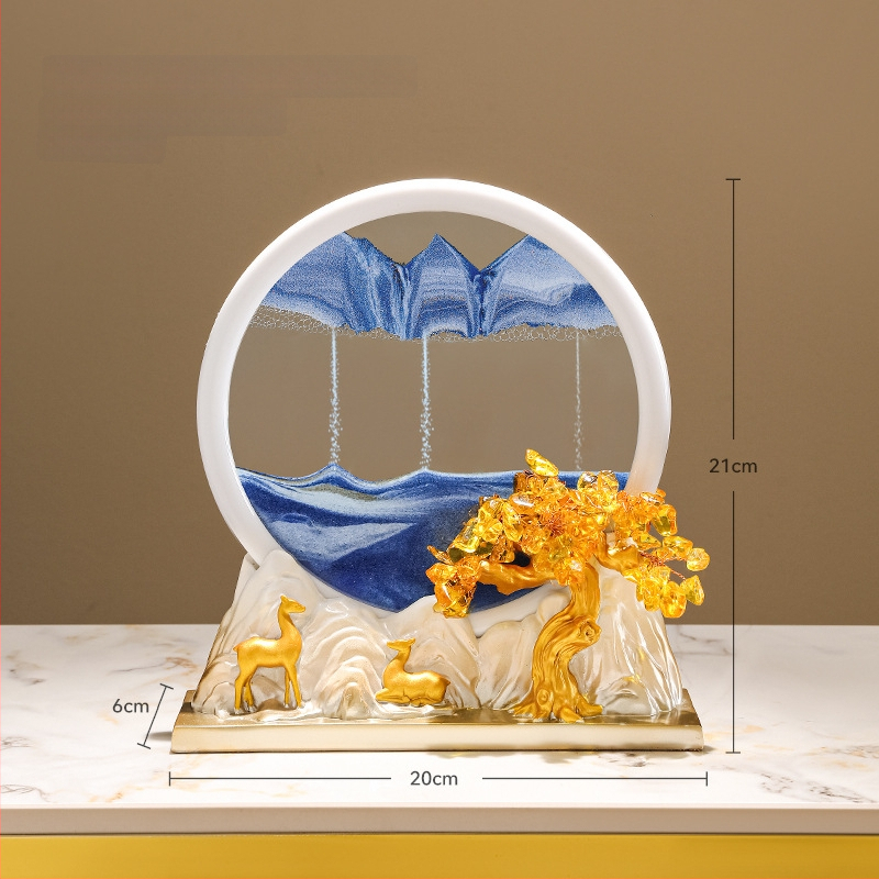 Figūra iš dervos su smėlio paveikslu elniui – dekoras svetainei, TV spintai ir įėjimo zonai – Naujasis Kinų stilius, be pritaikymo