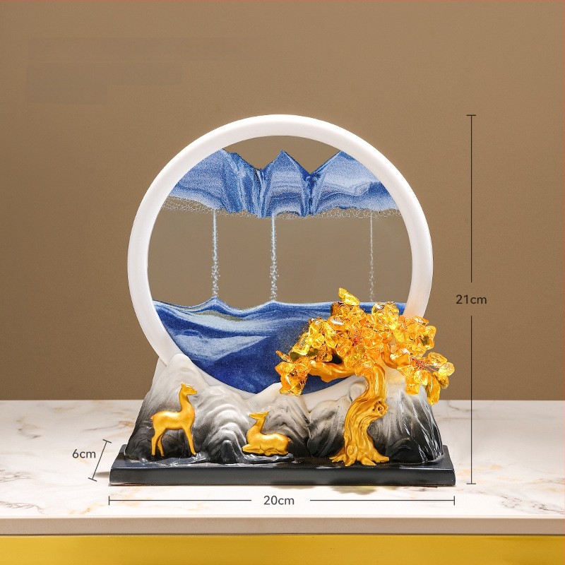 Figūra iš dervos su smėlio paveikslu elniui – dekoras svetainei, TV spintai ir įėjimo zonai – Naujasis Kinų stilius, be pritaikymo