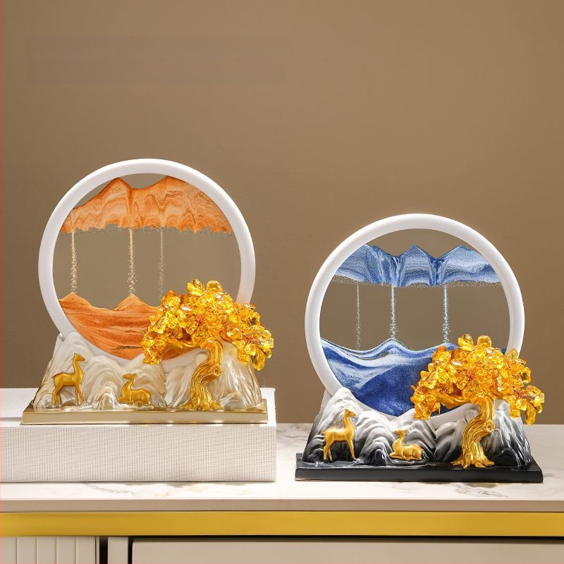 Figūra iš dervos su smėlio paveikslu elniui – dekoras svetainei, TV spintai ir įėjimo zonai – Naujasis Kinų stilius, be pritaikymo