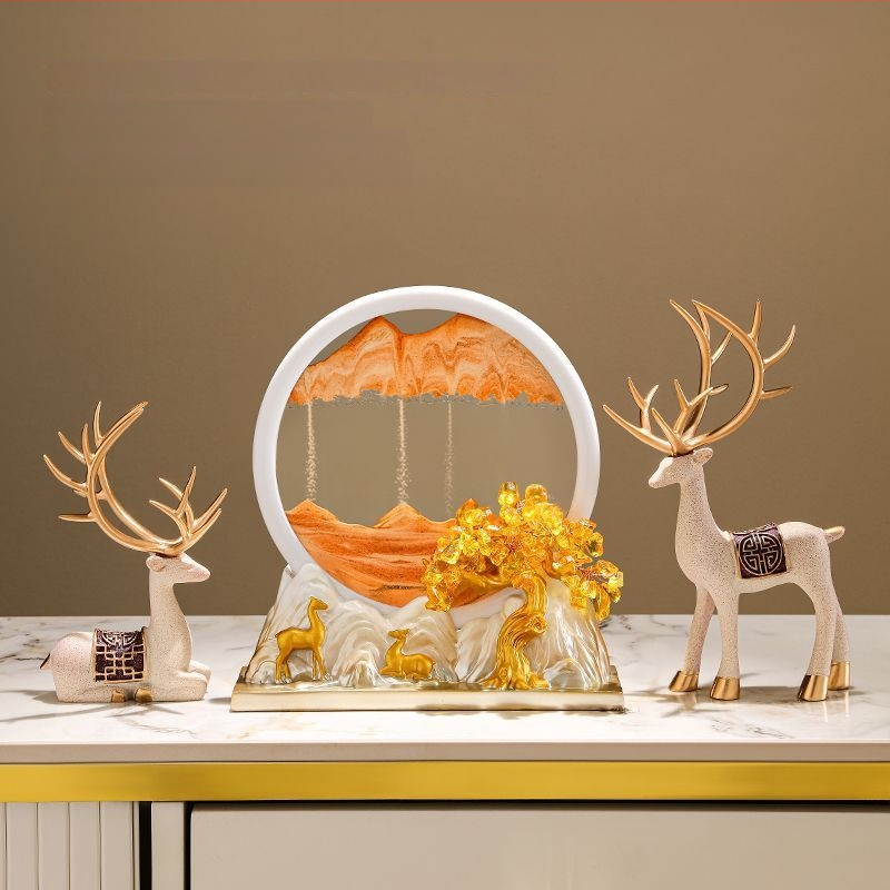 Figūra iš dervos su smėlio paveikslu elniui – dekoras svetainei, TV spintai ir įėjimo zonai – Naujasis Kinų stilius, be pritaikymo