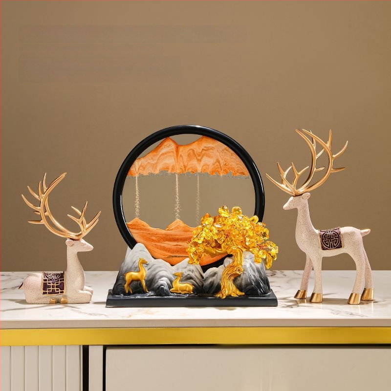 Figūra iš dervos su smėlio paveikslu elniui – dekoras svetainei, TV spintai ir įėjimo zonai – Naujasis Kinų stilius, be pritaikymo