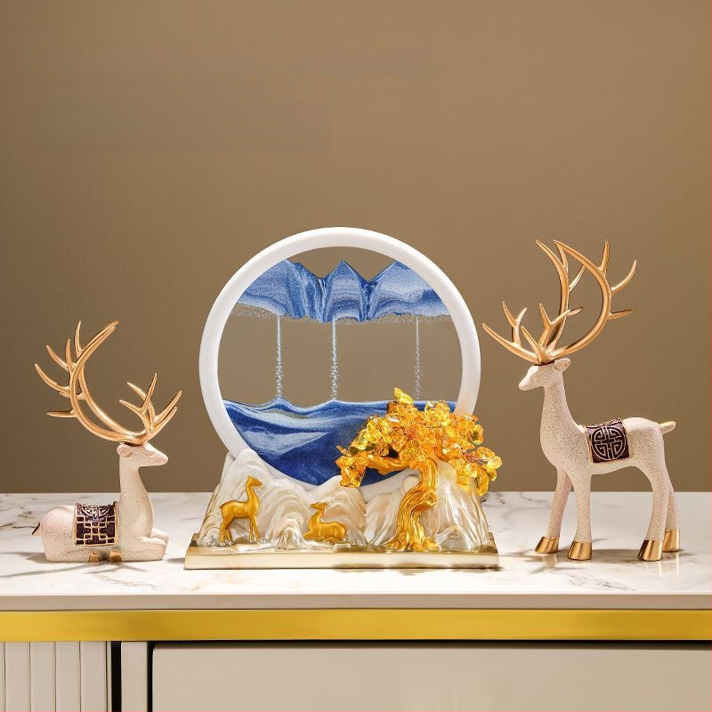 Figūra iš dervos su smėlio paveikslu elniui – dekoras svetainei, TV spintai ir įėjimo zonai – Naujasis Kinų stilius, be pritaikymo