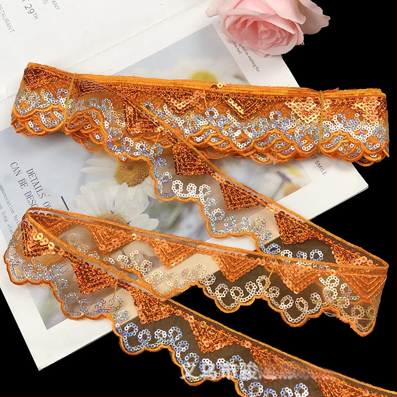 Δαντέλα από πολυεστέρα με παγιέτες και κέντημα, άκρη με πλέγμα για εσώρουχα