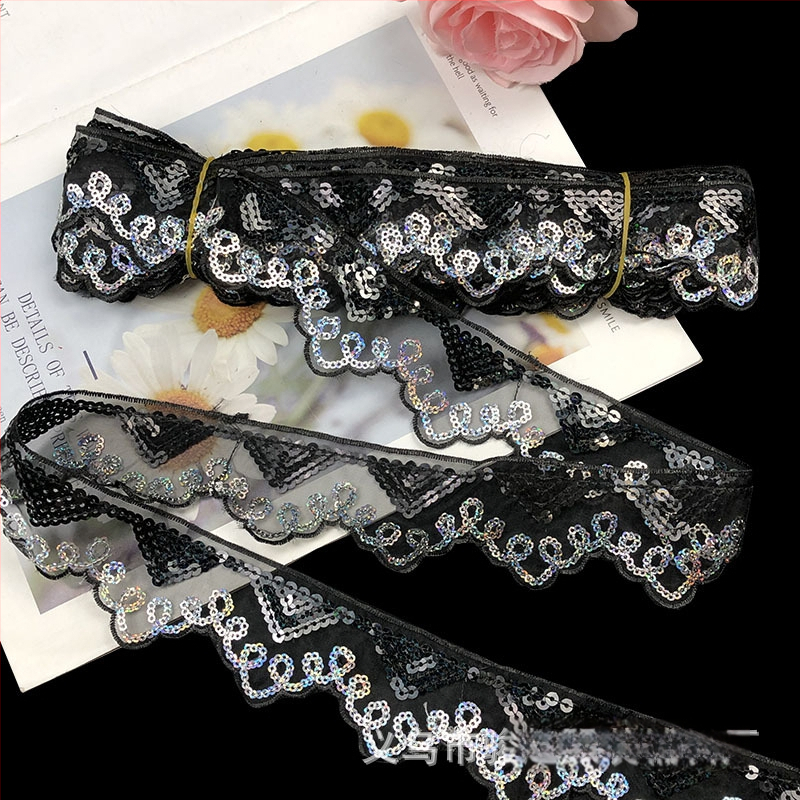 Δαντέλα από πολυεστέρα με παγιέτες και κέντημα, άκρη με πλέγμα για εσώρουχα