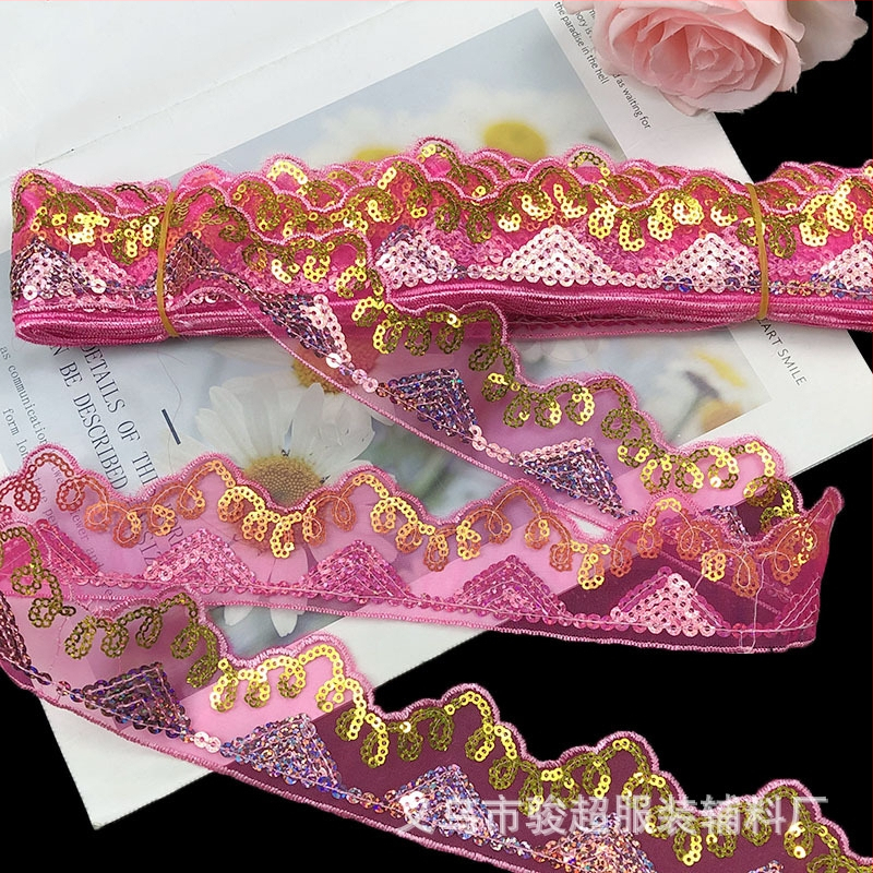 Δαντέλα από πολυεστέρα με παγιέτες και κέντημα, άκρη με πλέγμα για εσώρουχα