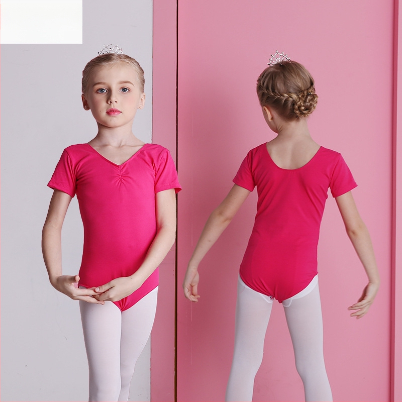 Vaikų šokių vasariniai drabužiai mergaitėms – medvilniniai viengabaliai drabužiai, trumpomis rankovėmis, baleto ir gimnastikos treniruotėms, amžius 3–8 metai