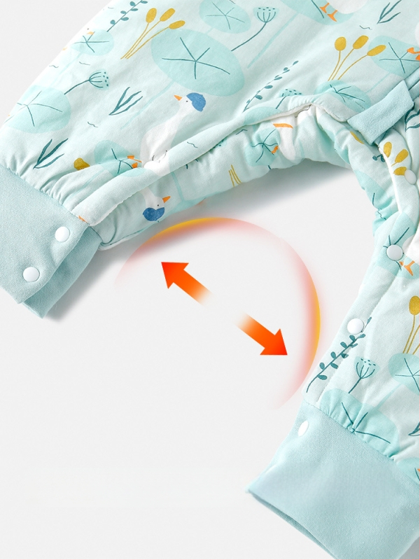 Miego krepšys kūdikiams ir mažiems vaikams, su atskirtomis kojytėmis, nuimamomis rankovėmis, 95% medvilnės audinys, cheminis pluoštas užpildas, karikatūrinis raštas, tinkamas žiemai, pavasariui ir rudeniui