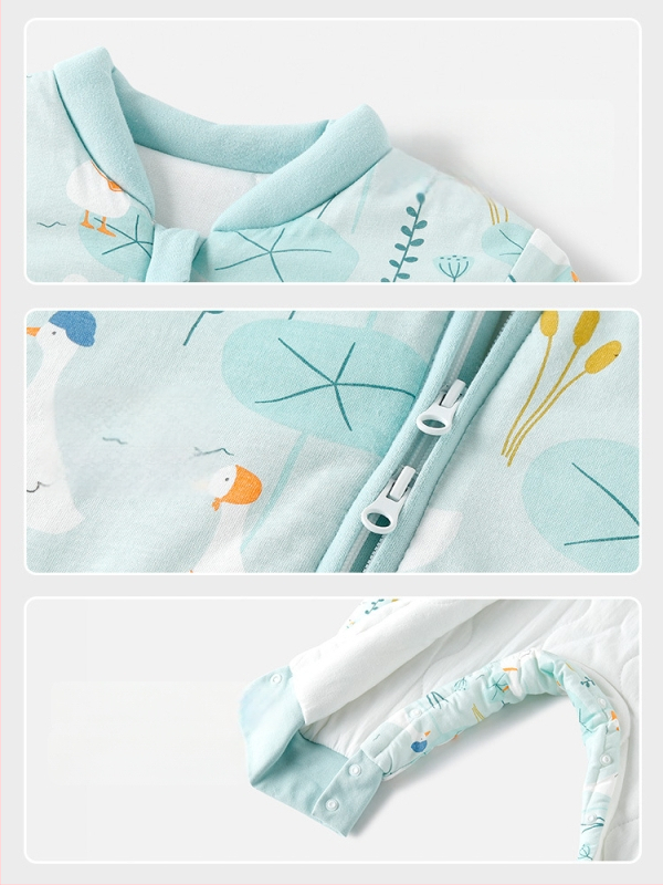 Miego krepšys kūdikiams ir mažiems vaikams, su atskirtomis kojytėmis, nuimamomis rankovėmis, 95% medvilnės audinys, cheminis pluoštas užpildas, karikatūrinis raštas, tinkamas žiemai, pavasariui ir rudeniui