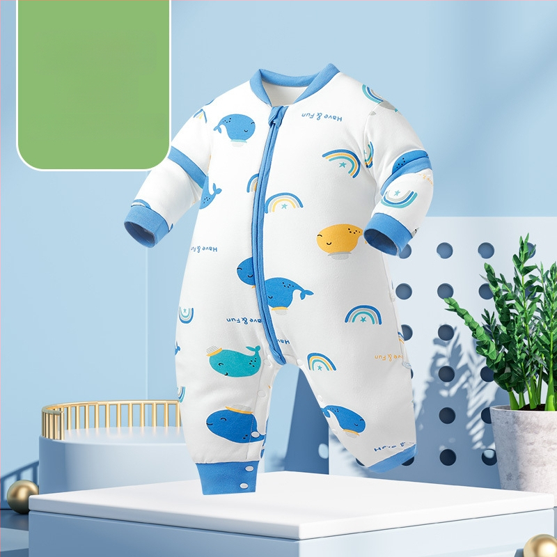 Miego krepšys kūdikiams ir mažiems vaikams, su atskirtomis kojytėmis, nuimamomis rankovėmis, 95% medvilnės audinys, cheminis pluoštas užpildas, karikatūrinis raštas, tinkamas žiemai, pavasariui ir rudeniui