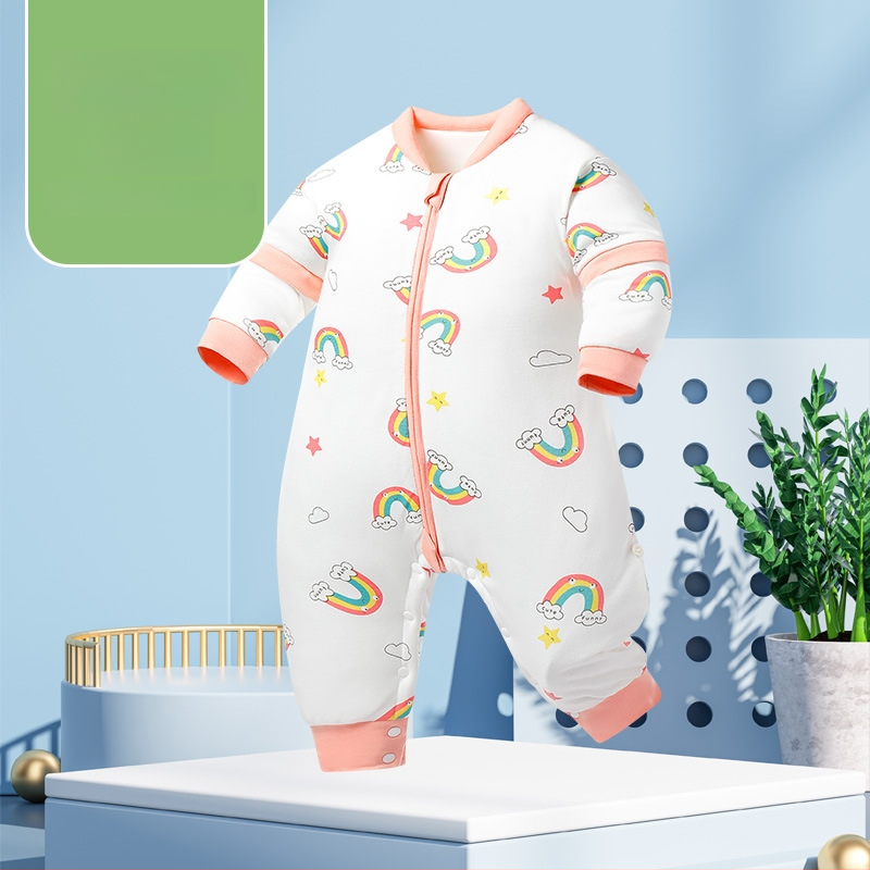 Miego krepšys kūdikiams ir mažiems vaikams, su atskirtomis kojytėmis, nuimamomis rankovėmis, 95% medvilnės audinys, cheminis pluoštas užpildas, karikatūrinis raštas, tinkamas žiemai, pavasariui ir rudeniui