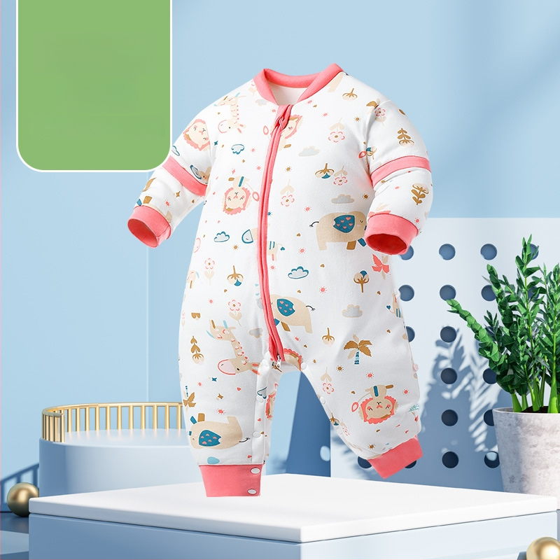 Miego krepšys kūdikiams ir mažiems vaikams, su atskirtomis kojytėmis, nuimamomis rankovėmis, 95% medvilnės audinys, cheminis pluoštas užpildas, karikatūrinis raštas, tinkamas žiemai, pavasariui ir rudeniui