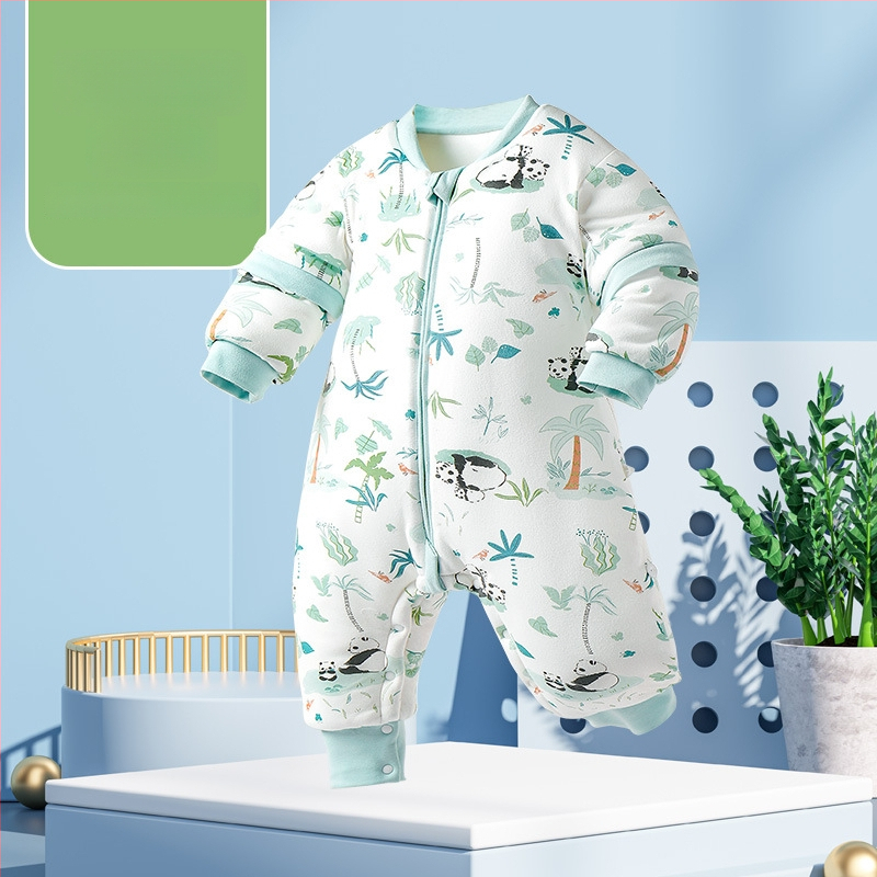 Miego krepšys kūdikiams ir mažiems vaikams, su atskirtomis kojytėmis, nuimamomis rankovėmis, 95% medvilnės audinys, cheminis pluoštas užpildas, karikatūrinis raštas, tinkamas žiemai, pavasariui ir rudeniui