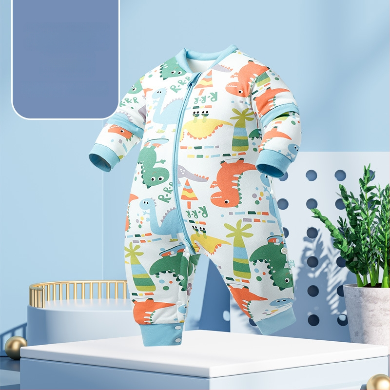 Miego krepšys kūdikiams ir mažiems vaikams, su atskirtomis kojytėmis, nuimamomis rankovėmis, 95% medvilnės audinys, cheminis pluoštas užpildas, karikatūrinis raštas, tinkamas žiemai, pavasariui ir rudeniui