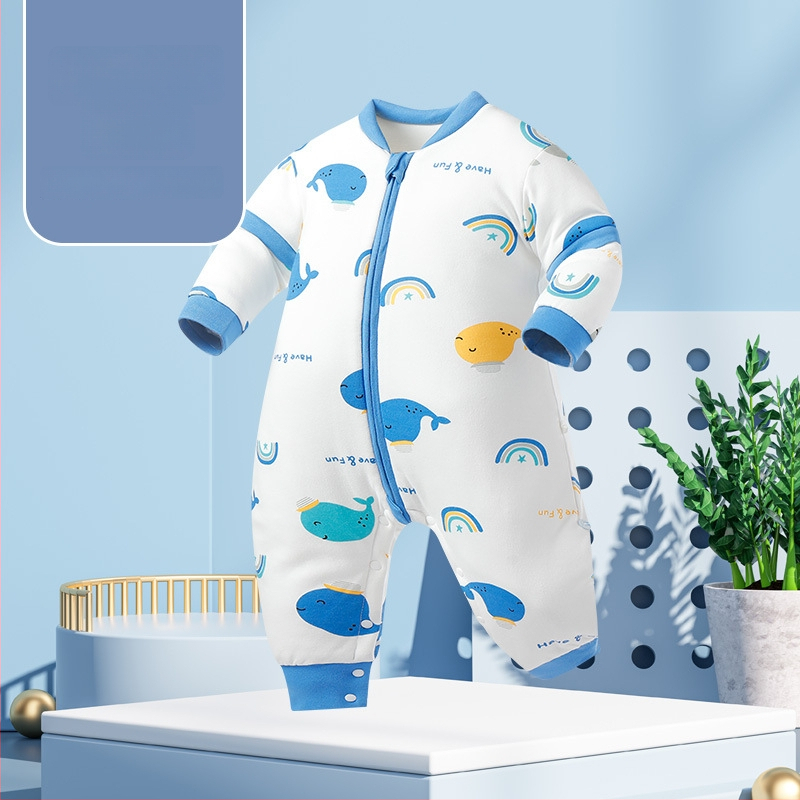 Miego krepšys kūdikiams ir mažiems vaikams, su atskirtomis kojytėmis, nuimamomis rankovėmis, 95% medvilnės audinys, cheminis pluoštas užpildas, karikatūrinis raštas, tinkamas žiemai, pavasariui ir rudeniui