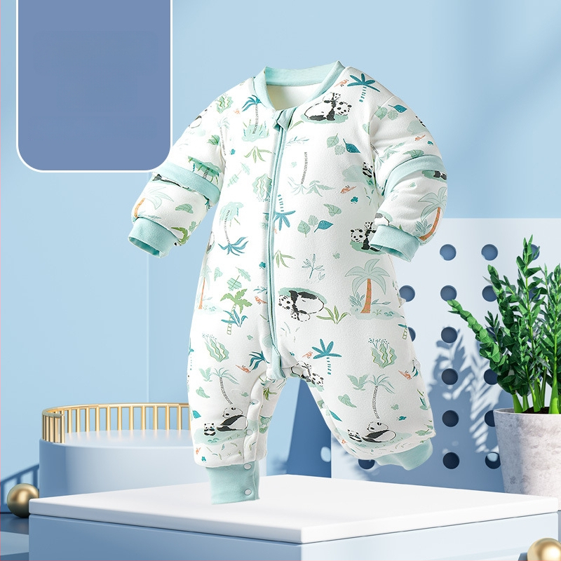 Miego krepšys kūdikiams ir mažiems vaikams, su atskirtomis kojytėmis, nuimamomis rankovėmis, 95% medvilnės audinys, cheminis pluoštas užpildas, karikatūrinis raštas, tinkamas žiemai, pavasariui ir rudeniui