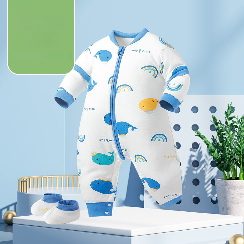 Miego krepšys kūdikiams ir mažiems vaikams, su atskirtomis kojytėmis, nuimamomis rankovėmis, 95% medvilnės audinys, cheminis pluoštas užpildas, karikatūrinis raštas, tinkamas žiemai, pavasariui ir rudeniui