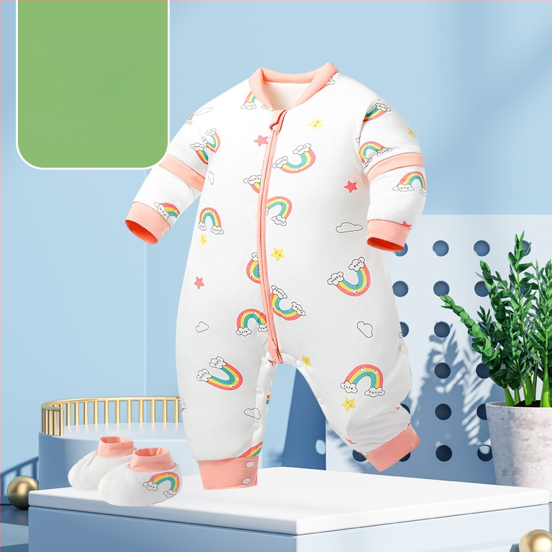 Miego krepšys kūdikiams ir mažiems vaikams, su atskirtomis kojytėmis, nuimamomis rankovėmis, 95% medvilnės audinys, cheminis pluoštas užpildas, karikatūrinis raštas, tinkamas žiemai, pavasariui ir rudeniui