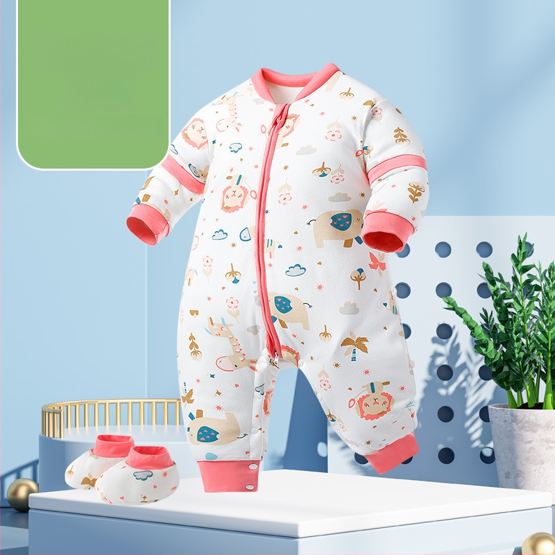 Miego krepšys kūdikiams ir mažiems vaikams, su atskirtomis kojytėmis, nuimamomis rankovėmis, 95% medvilnės audinys, cheminis pluoštas užpildas, karikatūrinis raštas, tinkamas žiemai, pavasariui ir rudeniui