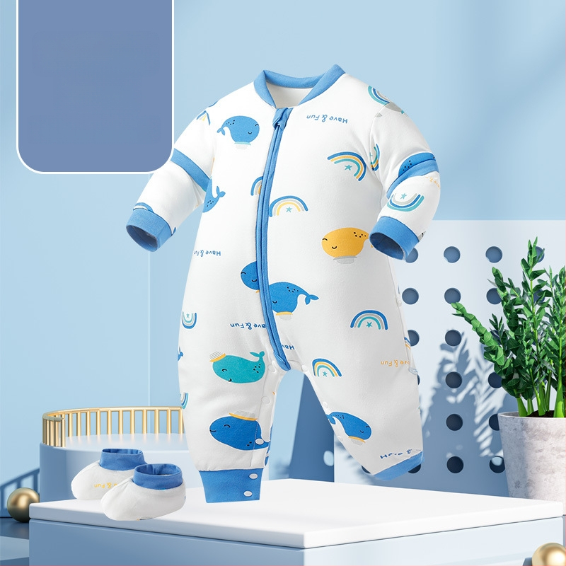 Miego krepšys kūdikiams ir mažiems vaikams, su atskirtomis kojytėmis, nuimamomis rankovėmis, 95% medvilnės audinys, cheminis pluoštas užpildas, karikatūrinis raštas, tinkamas žiemai, pavasariui ir rudeniui