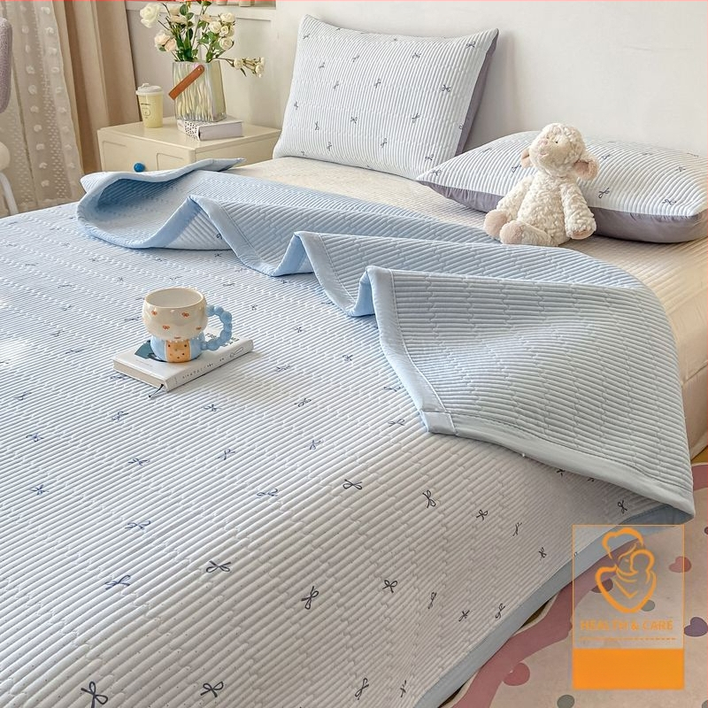 Tryjų dalių lovos užtiesalo komplektas, kvilijuotas, priešslydimo dizainas, dryžių raštas, poliesterio pluoštas, reaktyvus dažymas, abipusis