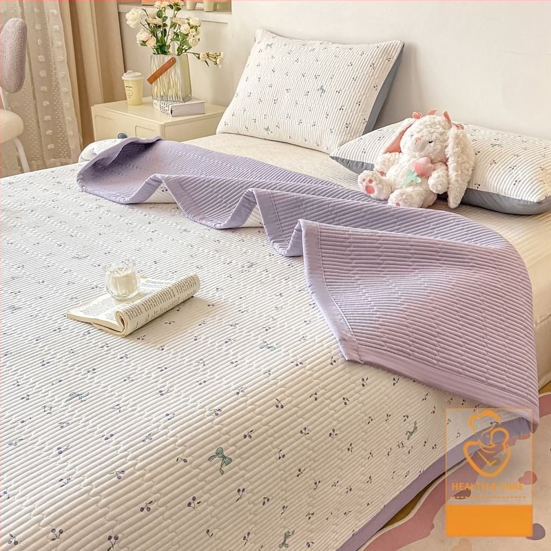 Tryjų dalių lovos užtiesalo komplektas, kvilijuotas, priešslydimo dizainas, dryžių raštas, poliesterio pluoštas, reaktyvus dažymas, abipusis