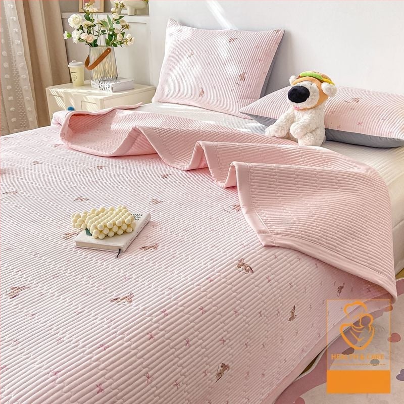 Tryjų dalių lovos užtiesalo komplektas, kvilijuotas, priešslydimo dizainas, dryžių raštas, poliesterio pluoštas, reaktyvus dažymas, abipusis