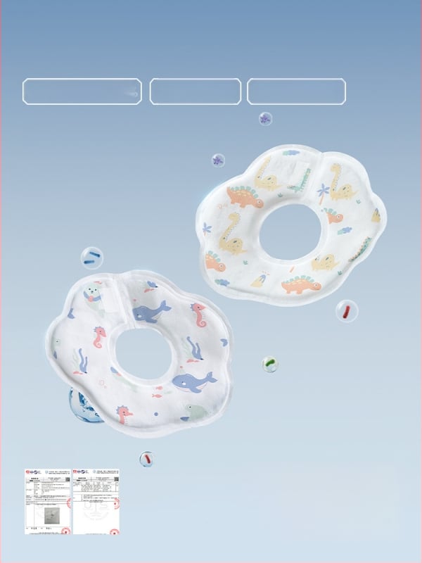 Beptide vienkartinė kūdikių bavetė – atspari vandeniui, audinys: gazė ir medvilnė, unisex, raštas piešiniai/žiedai