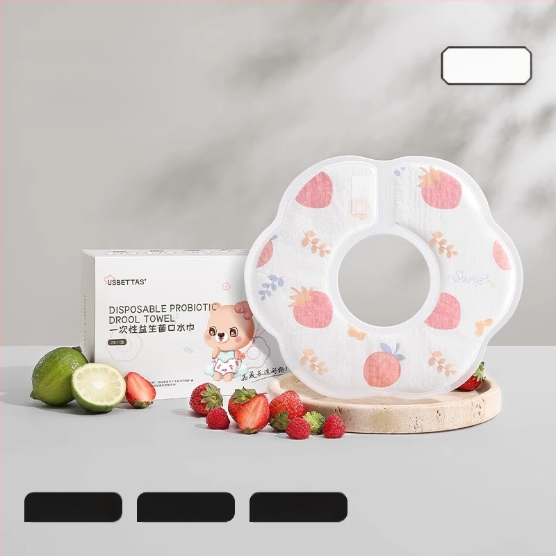 Beptide vienkartinė kūdikių bavetė – atspari vandeniui, audinys: gazė ir medvilnė, unisex, raštas piešiniai/žiedai