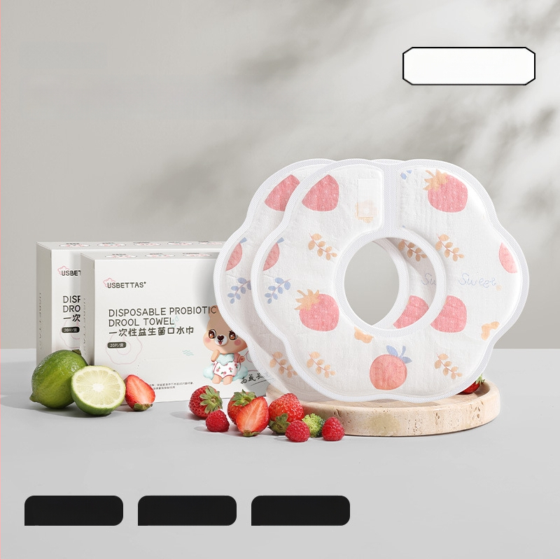 Beptide vienkartinė kūdikių bavetė – atspari vandeniui, audinys: gazė ir medvilnė, unisex, raštas piešiniai/žiedai