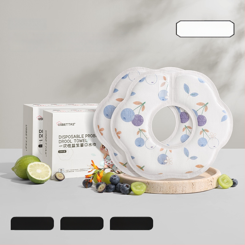 Beptide vienkartinė kūdikių bavetė – atspari vandeniui, audinys: gazė ir medvilnė, unisex, raštas piešiniai/žiedai