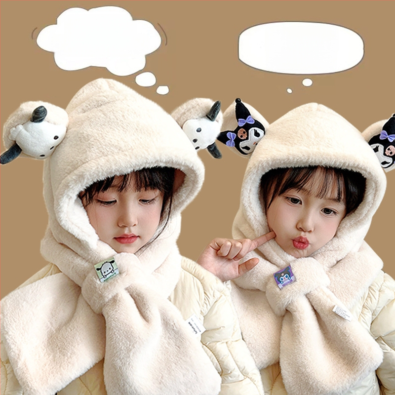 Bērnu adīta kašmira cepure, silta un vēja izturīga, mīļš multfilmu stils, ziemas apģērbs