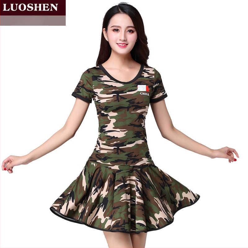 Κουστούμι τετραγωνισμένου χορού, Modal ύφασμα, καμουφλάζ μοτίβο, επένδυση από μιλκ σιλκ, για γυναίκες, για ομαδικές εμφανίσεις