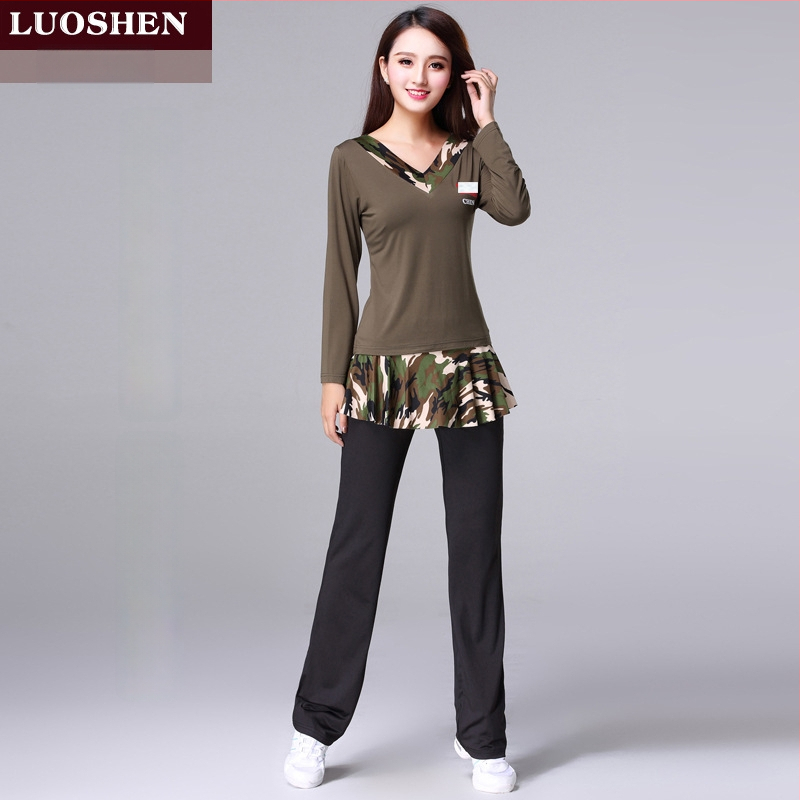 Κουστούμι τετραγωνισμένου χορού, Modal ύφασμα, καμουφλάζ μοτίβο, επένδυση από μιλκ σιλκ, για γυναίκες, για ομαδικές εμφανίσεις