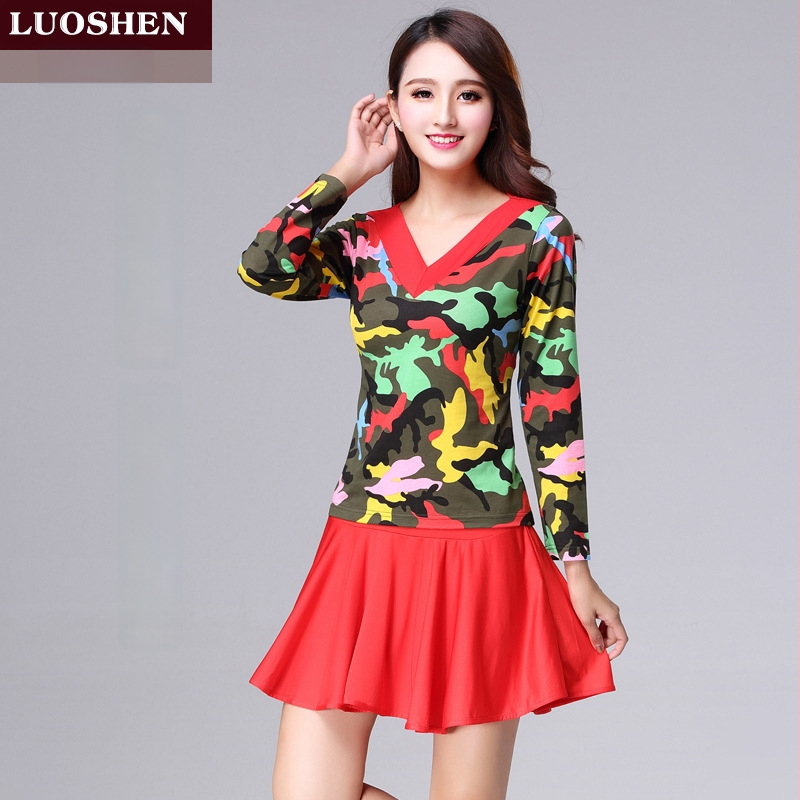 Κουστούμι τετραγωνισμένου χορού, Modal ύφασμα, καμουφλάζ μοτίβο, επένδυση από μιλκ σιλκ, για γυναίκες, για ομαδικές εμφανίσεις