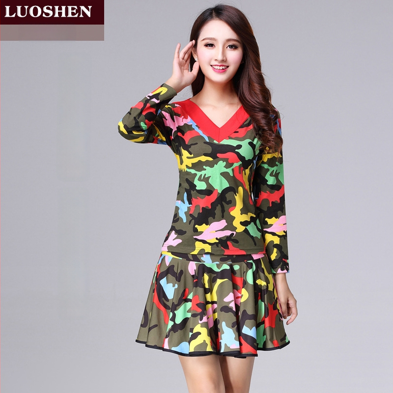 Κουστούμι τετραγωνισμένου χορού, Modal ύφασμα, καμουφλάζ μοτίβο, επένδυση από μιλκ σιλκ, για γυναίκες, για ομαδικές εμφανίσεις