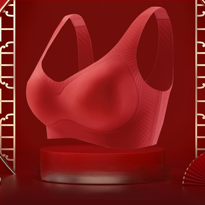 Crveni plus-size set donjeg rublja, bežični i bezšiven grudnjak i gaćice, s košaricom 3/4 i tankim oblikovanim košaricama