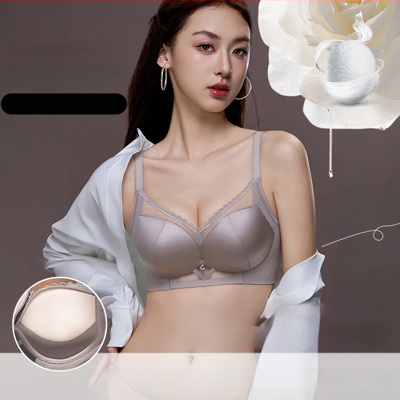 Set de sutien satin, wireless, cu cupă 3/4, efect push-up, închidere spate cu patru rânduri de cârlige