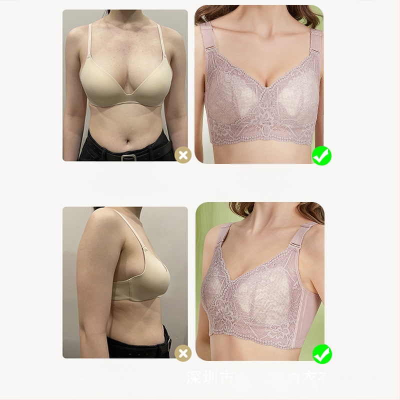 Plus-size bežični grudnjak s punim košaricama, minimizator, lagana čipka, najlon s pamukom, odvojive dvostruke naramenice