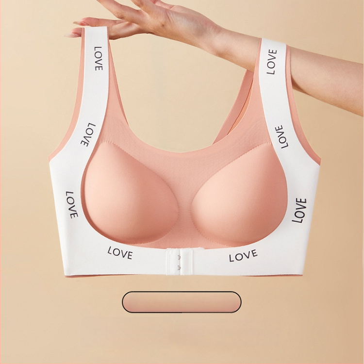 Peach Cartoon bežični grudnjak za male grudi, prednje kopčanje, kontrastne boje, bez šavova, podizanje i podrška