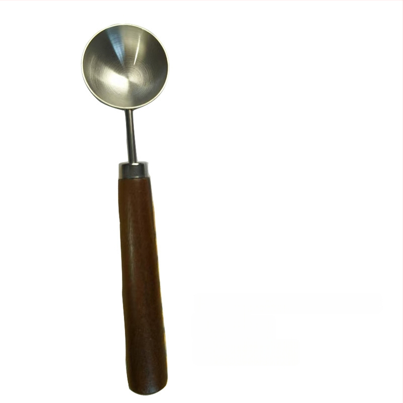 Kohvi mõõtmislusikas ümmarguse peaga ja pähklipuu käepidemega, 304 roostevaba terasest, sobib kohvioadeks ja piimasegude jaoks