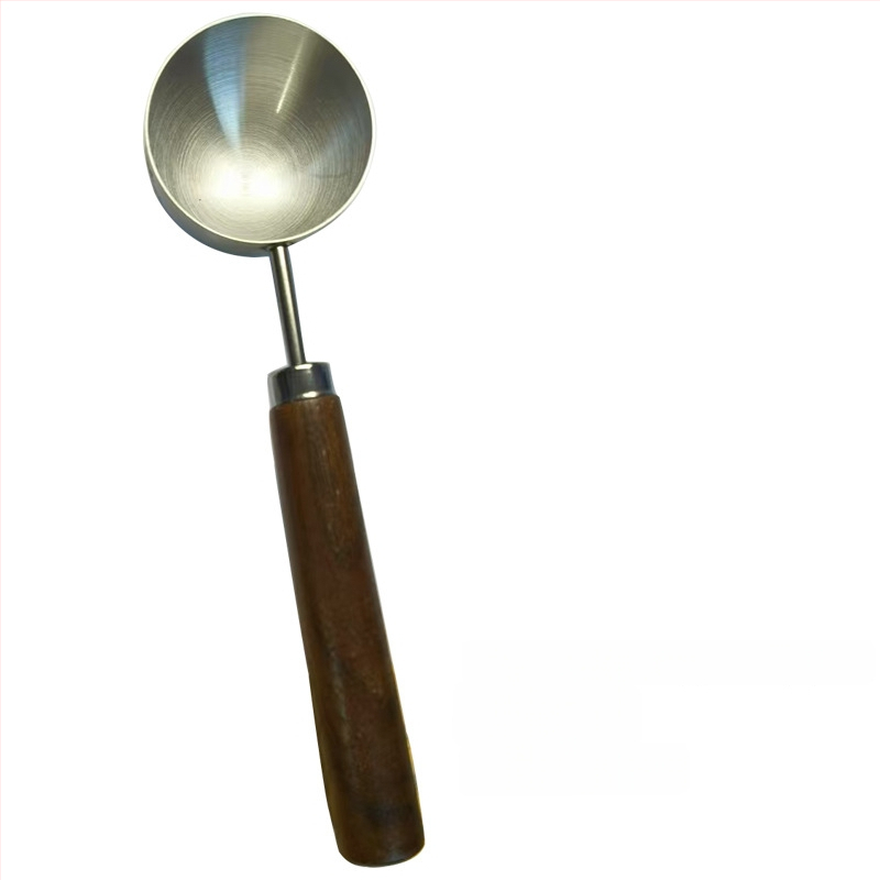 Kohvi mõõtmislusikas ümmarguse peaga ja pähklipuu käepidemega, 304 roostevaba terasest, sobib kohvioadeks ja piimasegude jaoks