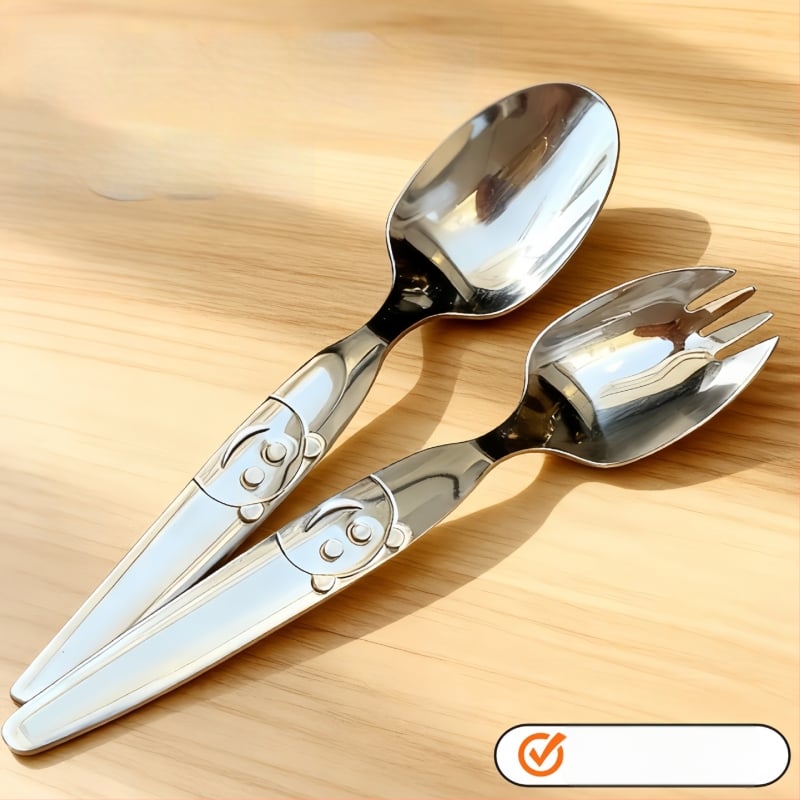 Παιδικό σετ κουτάλι και πιρούνι από ανοξείδωτο ατσάλι 304 με σχέδιο χαριτωμένης αρκούδας