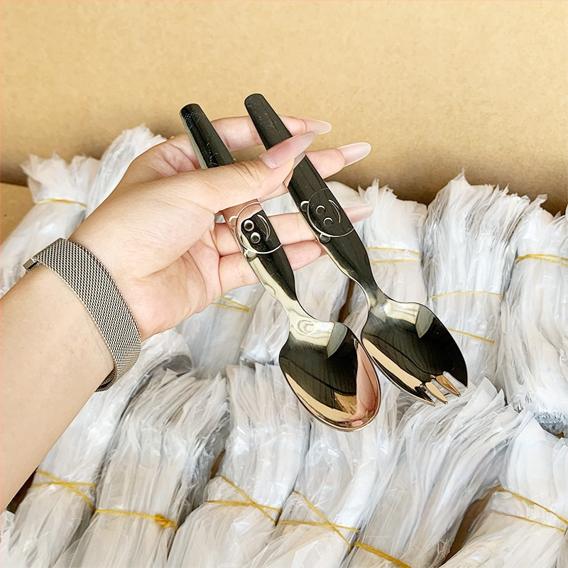 Παιδικό σετ κουτάλι και πιρούνι από ανοξείδωτο ατσάλι 304 με σχέδιο χαριτωμένης αρκούδας