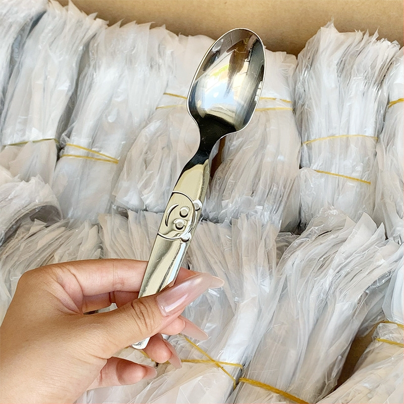 Παιδικό σετ κουτάλι και πιρούνι από ανοξείδωτο ατσάλι 304 με σχέδιο χαριτωμένης αρκούδας