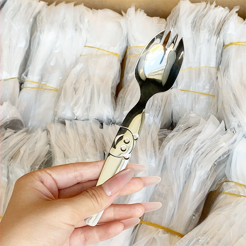 Παιδικό σετ κουτάλι και πιρούνι από ανοξείδωτο ατσάλι 304 με σχέδιο χαριτωμένης αρκούδας