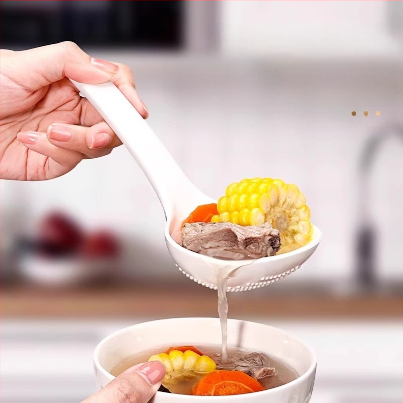 Jaapani stiilis suur plastmassist supp lusikas köögis, PP materjal, toidukvaliteet, kõrge temperatuuritaluvus, 2-ühes sõel lusikas