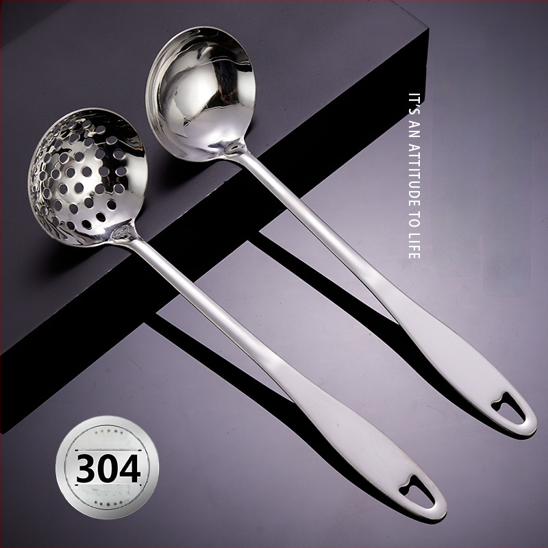 Toiduvalmistamise lusikas 304 roostevabast terasest, paksenenud pikk käepide, kuumade pannide jaoks, mitte-kleepuv, libisemisvastane, kõrge temperatuuritaluvus